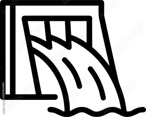 Hydroelectric Power Dam Icon: Water Flowing Through Spillway