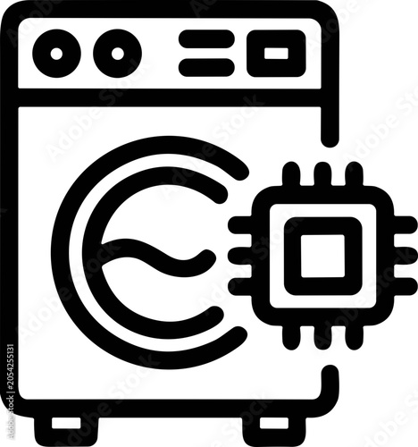 Smart Washing Machine Icon with Microchip - Modern Laundry Technology