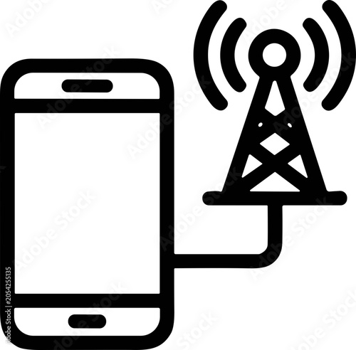 Smartphone Connected to Cell Tower Icon - Mobile Network Signal