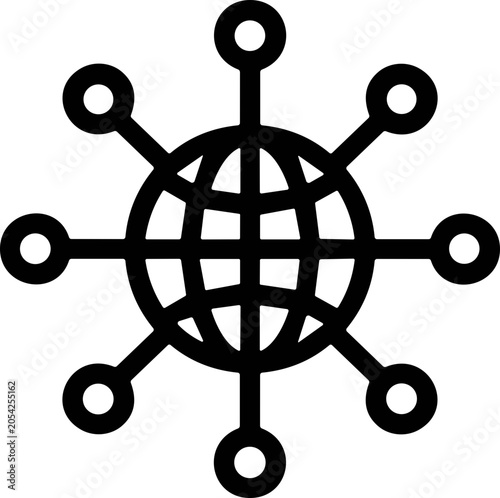 Global Network Connections Icon - World Globe with Linked Nodes