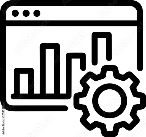 Analytics dashboard with settings gear icon, data visualization and business optimization concept