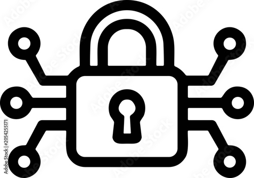 Digital padlock icon with circuit board connections, cyber security concept
