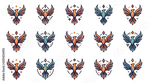 Schilderij op canvas Phoenix Logo Collection: Mythical Bird Emblems in Warm and Cool Tones