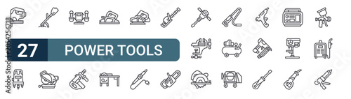 Schilderij op canvas Pack of 27 linear Power Tools web icons such as Jigsaw, laser level, string trimmer, mitre saw, bench grinder