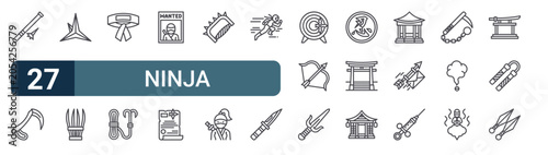 Foto Pack of 27 linear Ninja web icons such as poison, kama, makibishi, tekko, headband