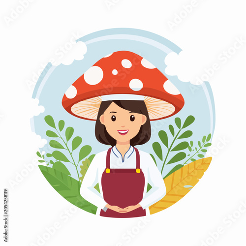 Woman Wearing a Mushroom Hat in a Garden