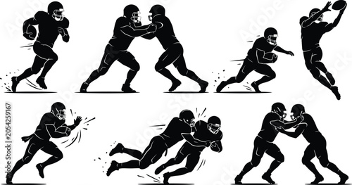 Canvas Print American football players in action black silhouettes
