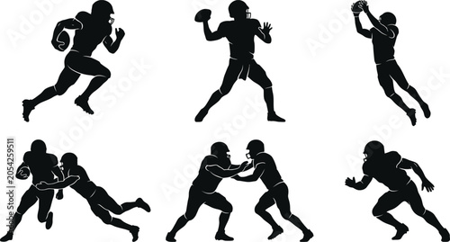 Bild auf Leinwand Black silhouette american football players in action