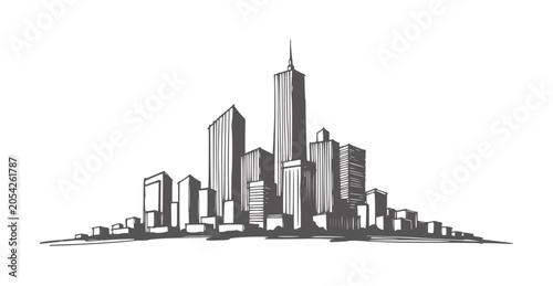 Bild auf Leinwand Stylized charcoal of a dense urban skyline with varied height skyscrapers buildi