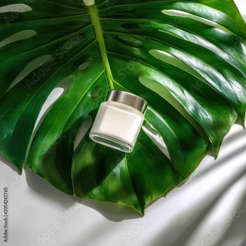 Natural Skincare Product on Monstera Leaf mock-up image