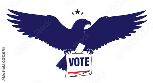 Eagle holding ballot with 'vote' text and american symbols