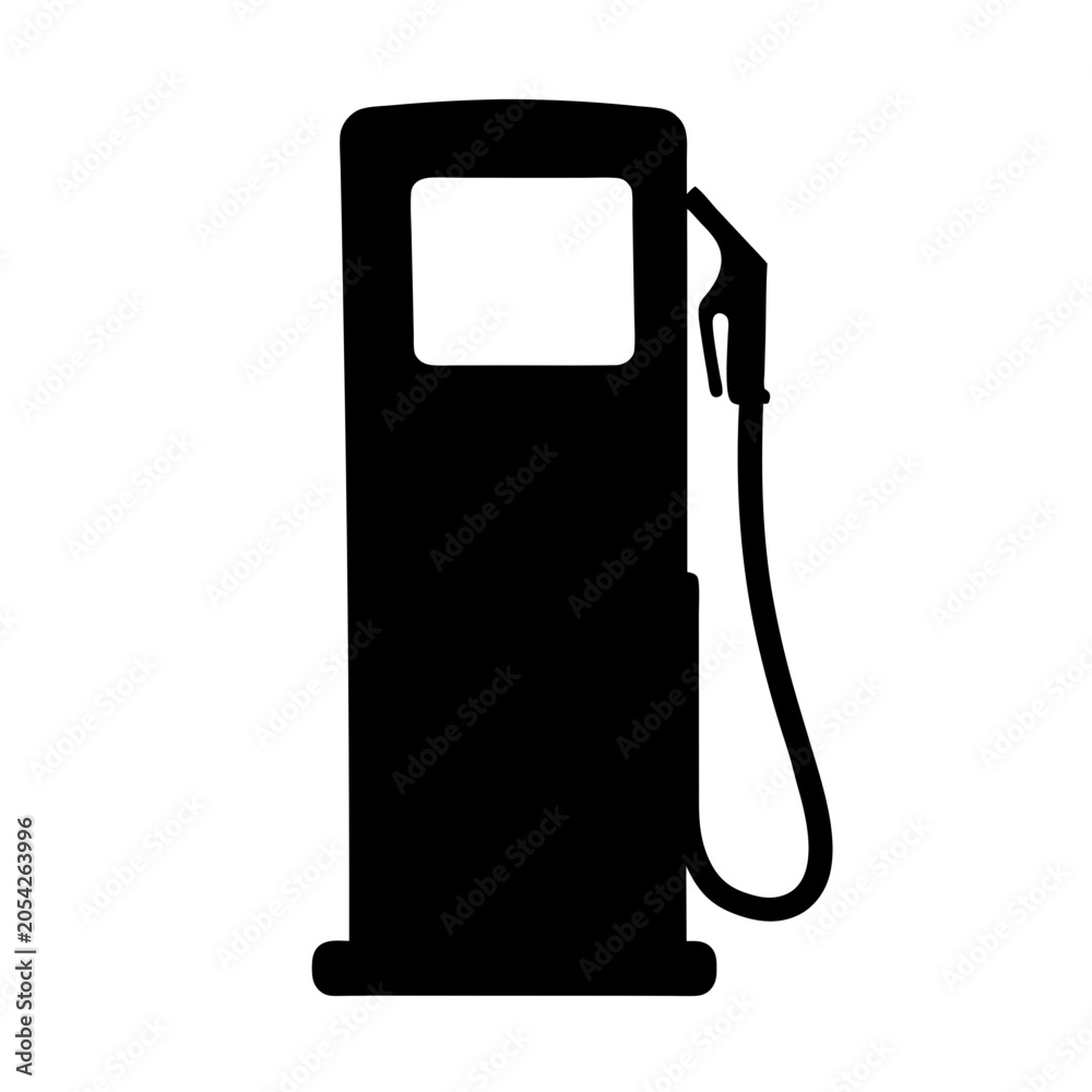 Fototapeta premium Modern fuel pump station icon silhouette - Simple black silhouette of a fuel pump station with two nozzles, minimalist vector design for clean graphic use.