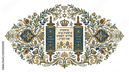 Cuadro en lienzo Torah scrolls with crown and decorations.