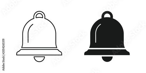 Simple bell icon outline and filled silhouette on white background for notifications and alerts