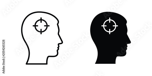 Silhouette profile head with crosshairs in mind during clear focus concept vector graphic