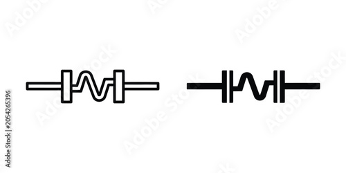 Simple line art diagrams representing a basic electronic component with a coiled element