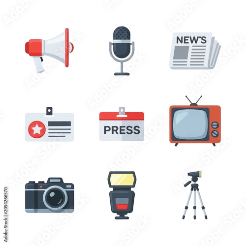 Photos Journalism Press Media Icons Set.