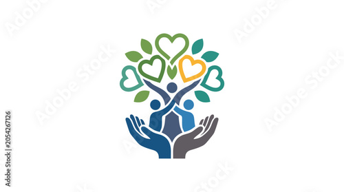 Photos Human Hands Holding Tree with Colorful Heart-Shaped Leaves