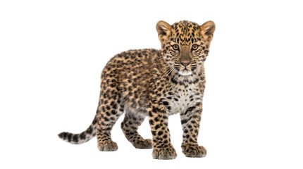Wildlife studio photography of cute fluffy baby leopard cub with sharp fur detail
