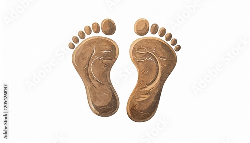 Stylized footprints filled with desert sand dune textures, smooth wavy patterns and shadows, symbolizing travel, exploration, and environmental connection…