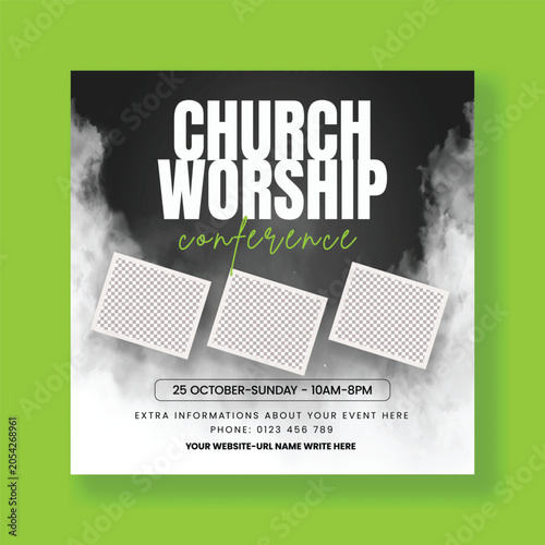 Church worship conference social media post template, designed with editable features to promote spiritual gatherings and community events, offering an invitation to join in faith and praise