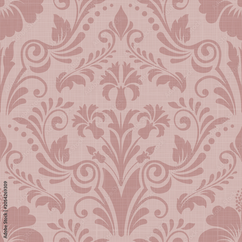Obraz premium Dusty Pink Floral Damask Seamless Pattern with Soft Linen Texture