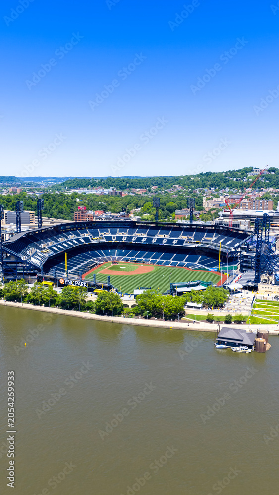 Fototapeta premium Aerial shot of PNC Park baseball stadium home of the Pirates in Pittsburgh Pennsylvania USA