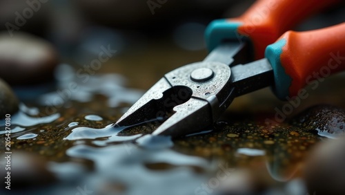 A pair of pliers resting on a rock, ready for use