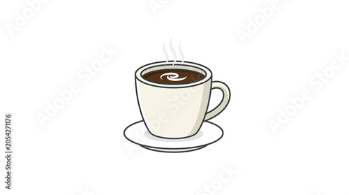 Hot Coffee Cup Steaming Minimalist Vector Illustration on White Background