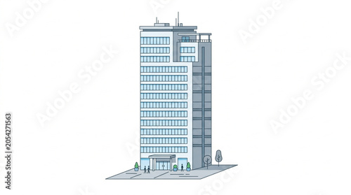 Modern Office Building Exterior Minimalist Vector Illustration Isolated on White Background