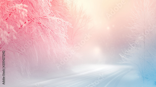 Soft abstract background with pink and blue tones - crystalline texture, gentle light, winter atmosphere