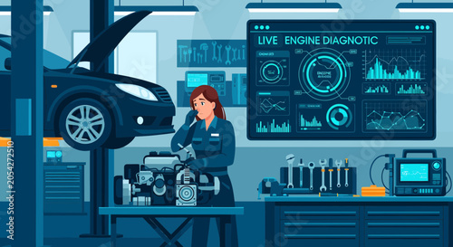 Engineer Diagnosing Car Engine with Advanced Diagnostic Tools