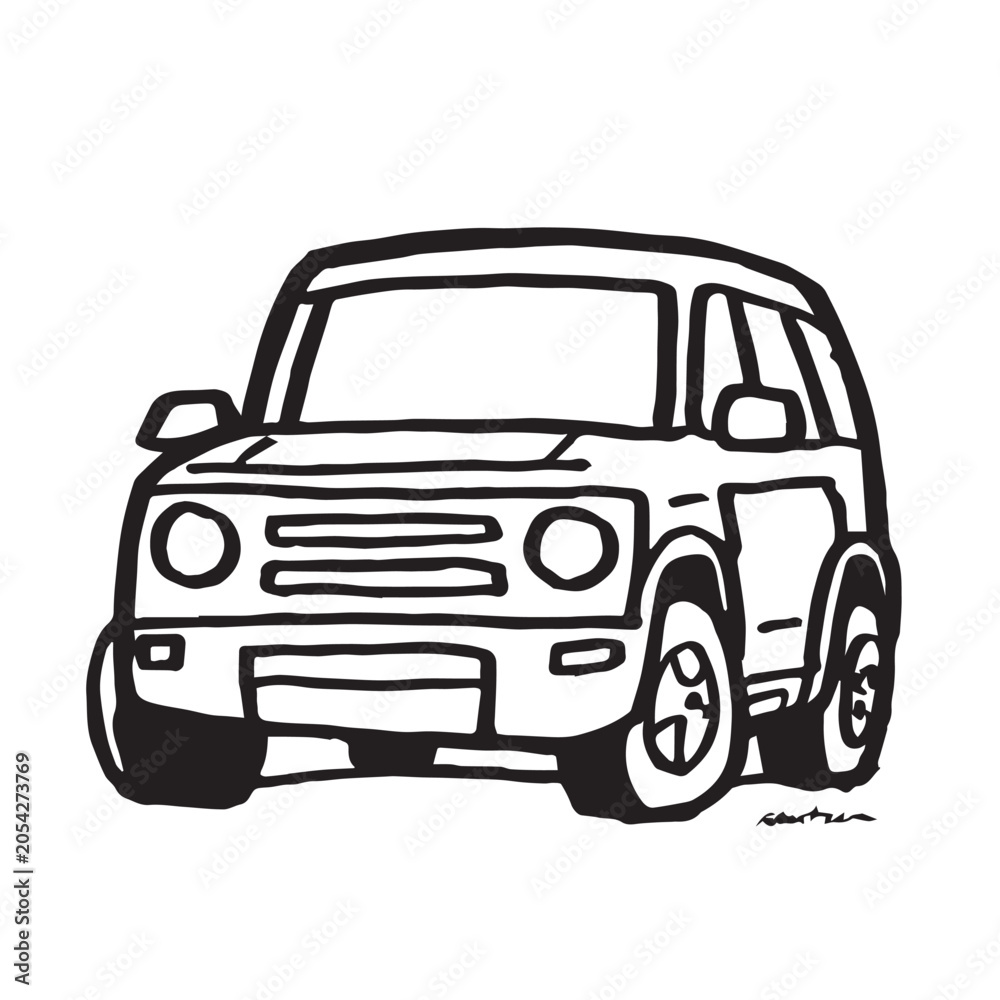 Obraz premium SUV Car Clipart Vector Cute 4x4 Off Road Vehicle Line Art Modern Truck Icon Outline Doodle Drawing