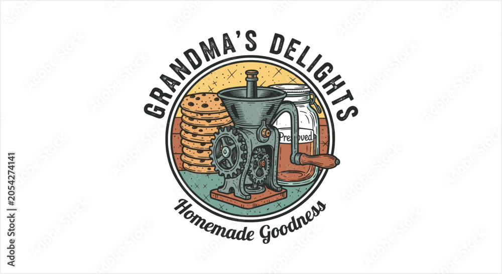Fototapeta premium Grandmas Delights Homemade Goodness Vintage Logo.