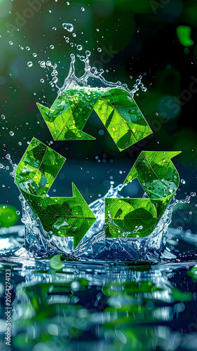 Nachhaltiges Recycling-Symbol aus grünen Blättern und Wasser