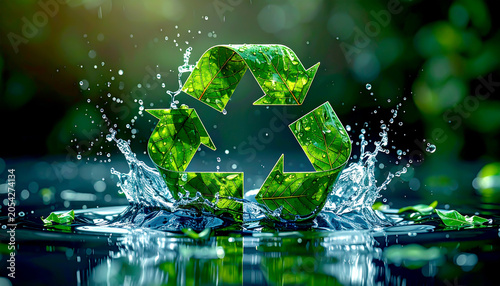 Nachhaltiges Recycling-Symbol aus grünen Blättern und Wasser