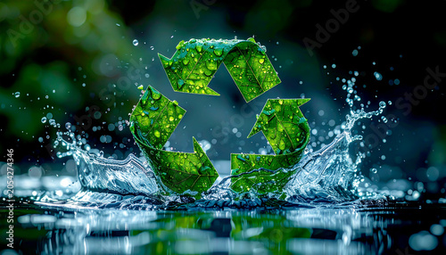 Nachhaltiges Recycling-Symbol aus grünen Blättern und Wasser