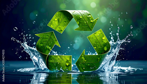 Nachhaltiges Recycling-Symbol aus grünen Blättern und Wasser
