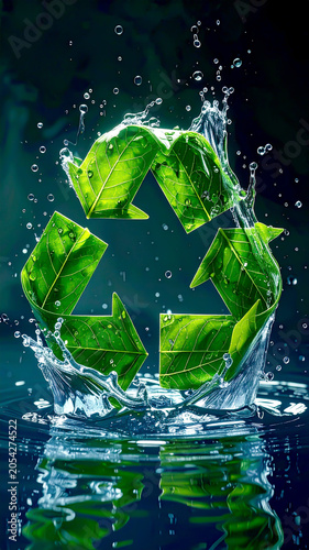 Nachhaltiges Recycling-Symbol aus grünen Blättern und Wasser