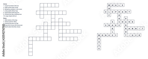 Εκτύπωση καμβά Crossword blank puzzle with clues and solution, printable activity for adults, e