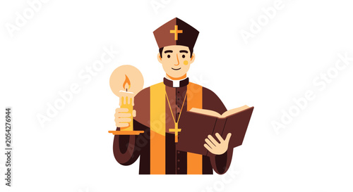 Photography Bishop Holding Candle and Bible.