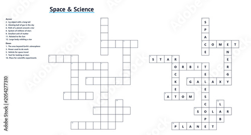 Canvas Print Crossword themed Space Science with clues and solution