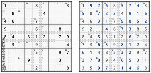 Obraz na plátně Expert Killer Sudoku puzzle with answer grid and transparent background