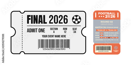 Football 2026 Entry Ticket Flat Vector Template Design