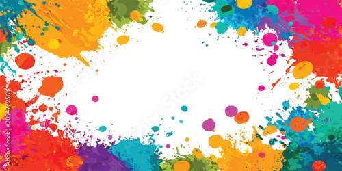 Tableau sur toile Colorful paint splatter frame with bright watercolor splashes and artistic ink d