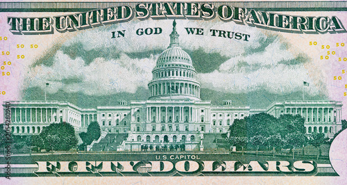 Quadro su tela US fifty dollar bill featuring the United States Capitol building