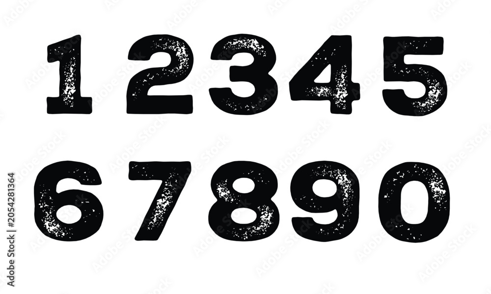 Obraz premium Collection of colorful grunge brush hand drawn numbers from 0 to 9. Dirty painted numbers set. Hand drawn grunge symbols.
