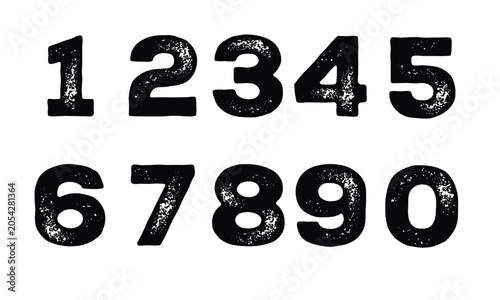 Collection of colorful grunge brush hand drawn numbers from 0 to 9. Dirty painted numbers set. Hand drawn grunge symbols.