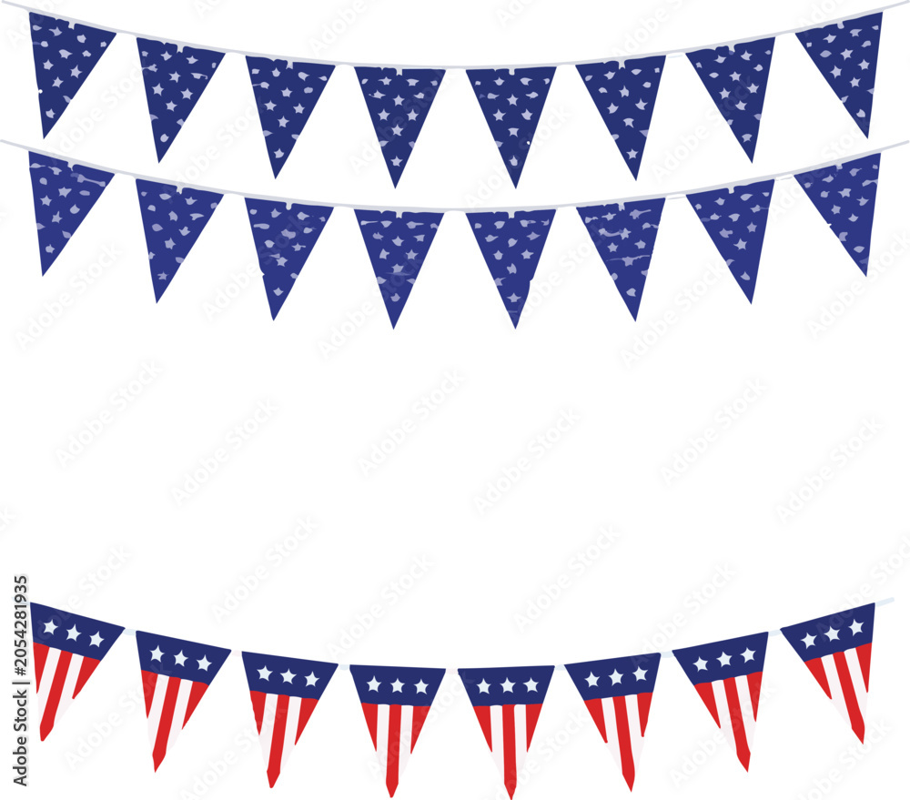 Fototapeta premium Usa bunting flag banner garland pennant collection on background.