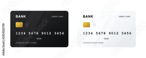 Schilderij op canvas Credit Card Mockup Set, Black and White Bank Card Template Vector Illustration